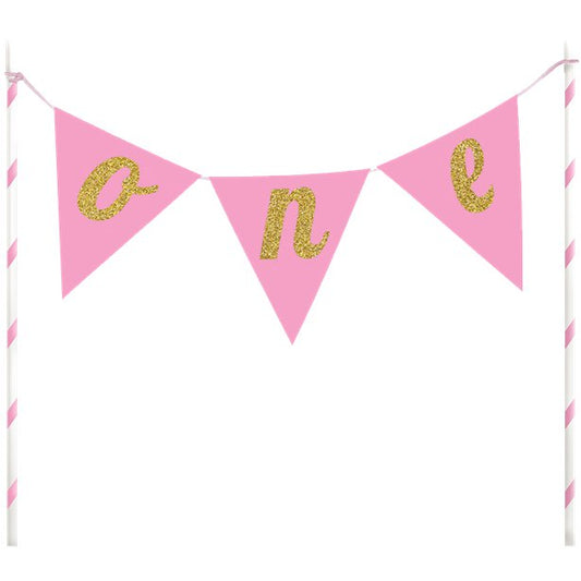 Age One Pink Glitter Cake Bunting - 23cm