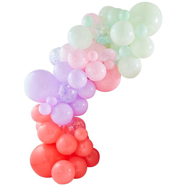 Pink, Lilac, Pastel Green and Confetti Balloon Arch - 75 Balloons