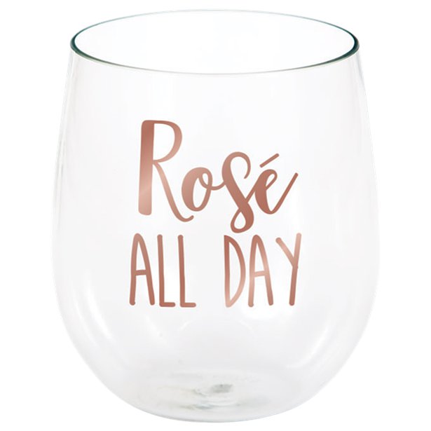 Rosé All Day Stemless Plastic Wine Glass - 398ml
