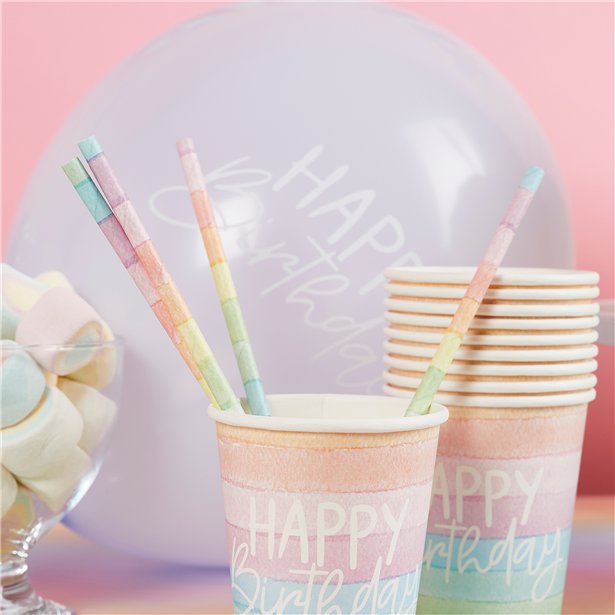 Eco Pastel Rainbow Paper Straws (20pk) – product image 1