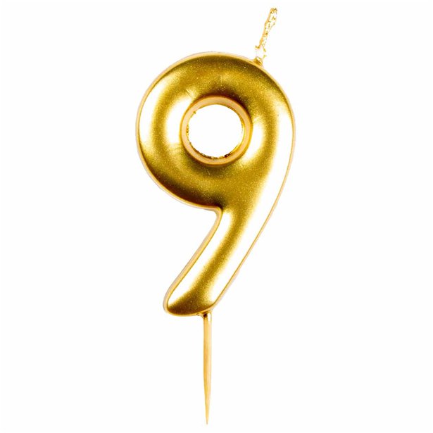 Number 9 Gold Candle