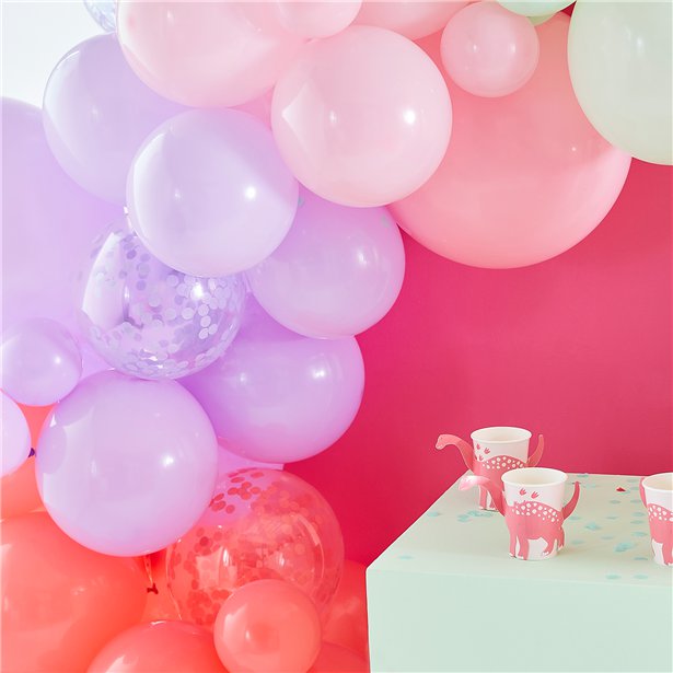Pink, Lilac, Pastel Green and Confetti Balloon Arch - 75 Balloons