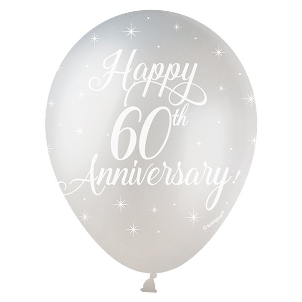 Silver & Ivory 60th Anniversary Balloons - 12" Latex (5pk) – product image 2