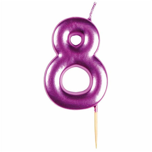 Number 8 Metallic Pink Candle