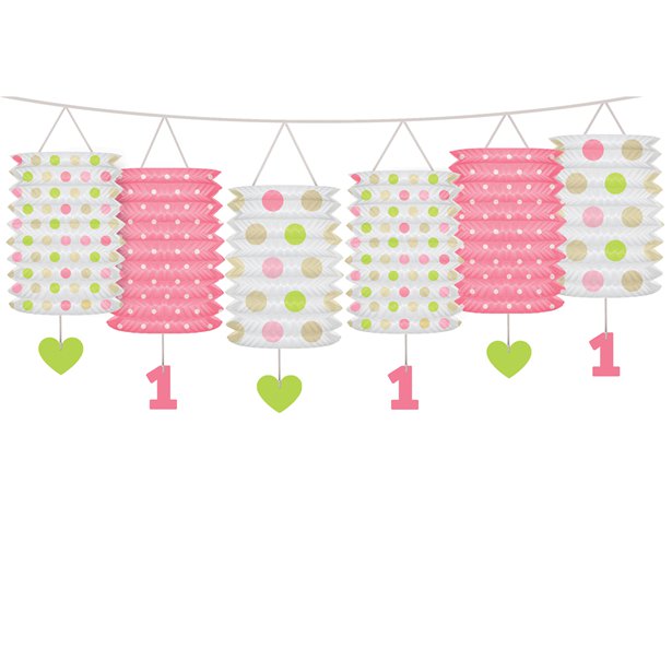 1st Birthday Pink Mix Lantern Garland - 3.6m – product image 1