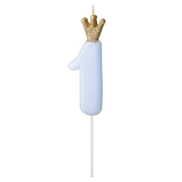 Pastel Blue Crown Number 1 Candle - 9.5cm – product image 1