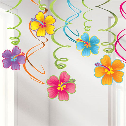 Luau Hanging Swirls - 60cm Hawaiian Decoration (12pk)