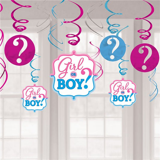 Gender Reveal Hanging Swirls (12pk)
