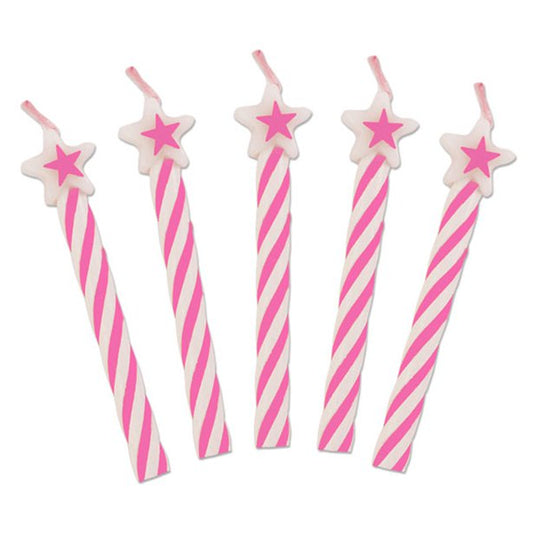 Pink Star Top Candles - 6cm (8pk)