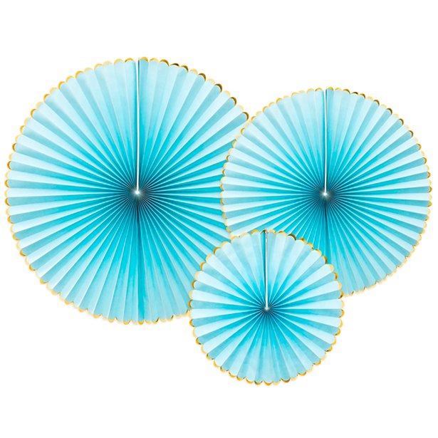 Pastel Blue & Gold Paper Fans (3pk) – product image 1