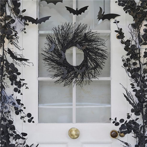 Black Twig Wreath with Bats – product image 1