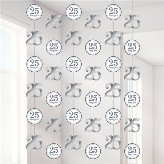 25th Silver Sparkling Wedding Anniversary String Decoration (6pk)