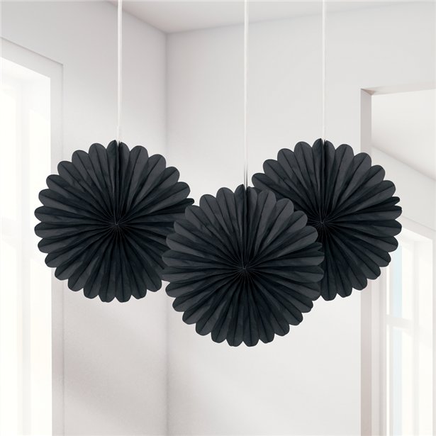 Black Mini Paper Fan Decorations - 15cm (3pk) – product image 1