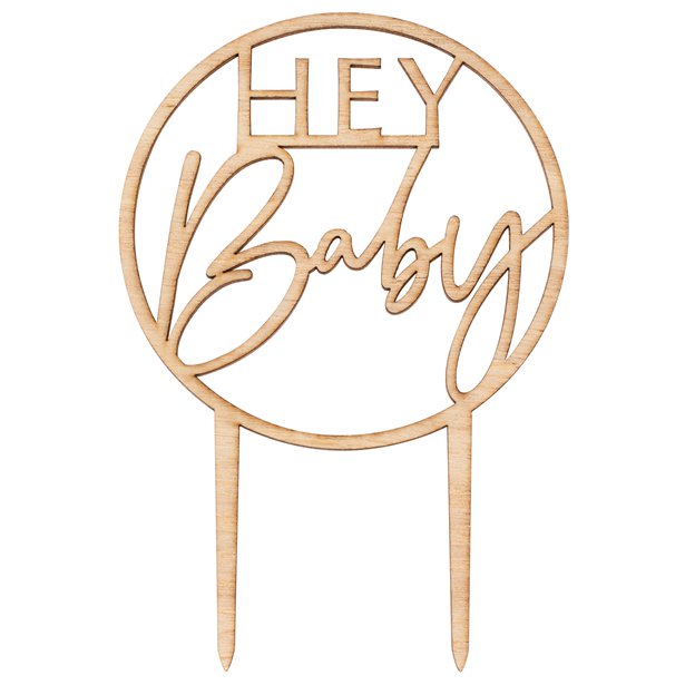 Botanical Baby Wooden Hey Baby Cake Topper – product image 1