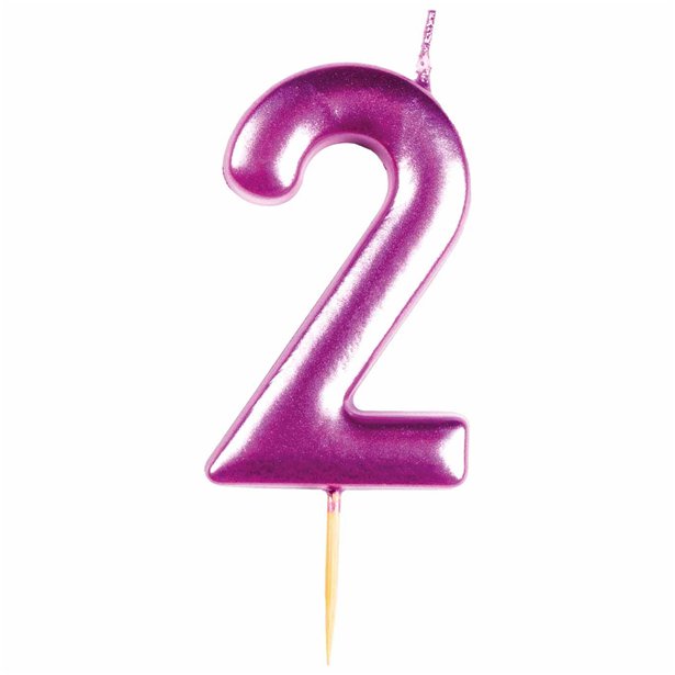 Number 2 Metallic Pink Candle