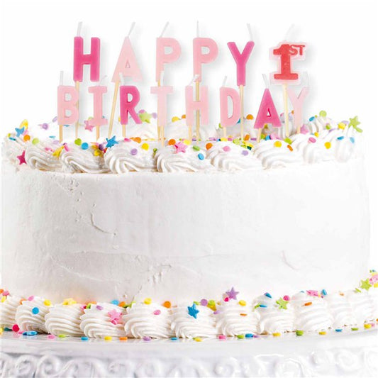 Happy 1st Birthday Pink Pick Candles