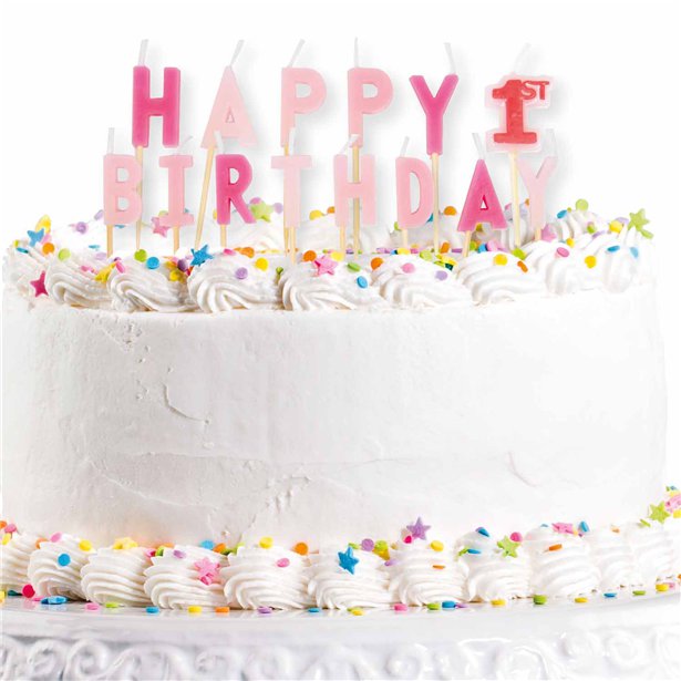 Happy 1st Birthday Pink Pick Candles