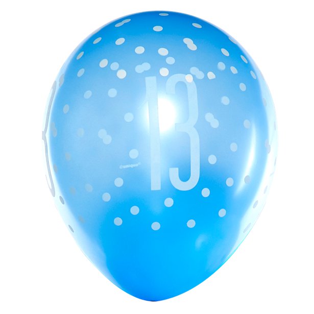 Blue Number 13 Latex Balloons - 12" (6pk)