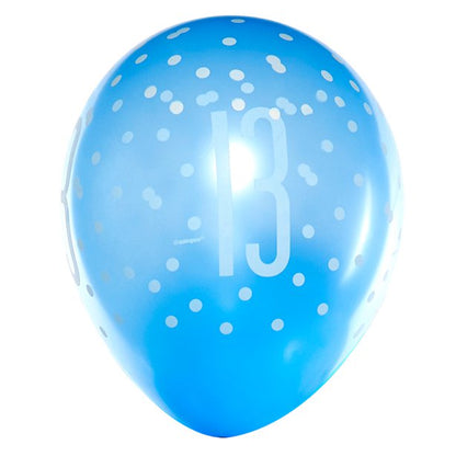 Blue Number 13 Latex Balloons - 12" (6pk)