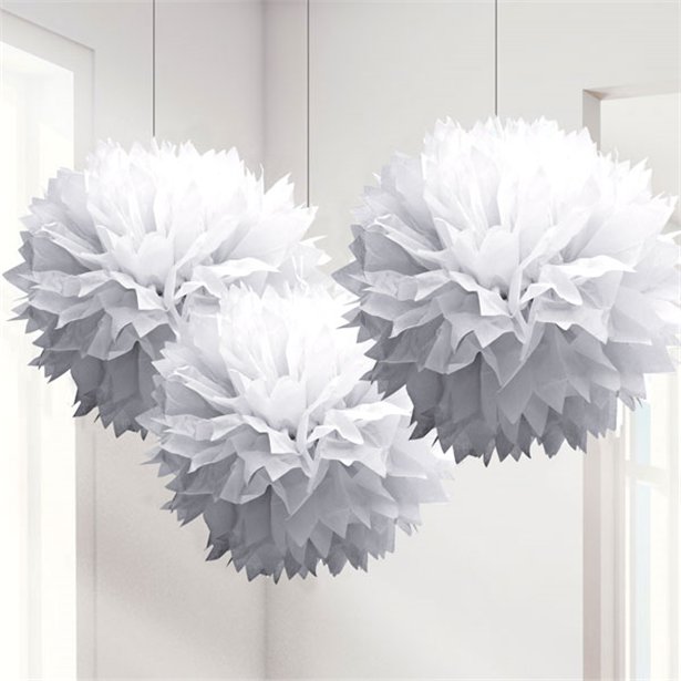 White Pom Pom Decorations - 40cm (3pk)