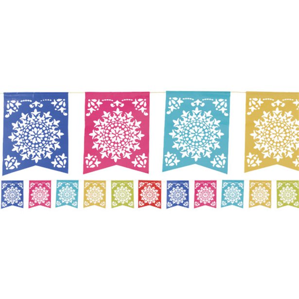 Patterned Multi Coloured Paper Bunting - 3.6m Mexican Decoration
