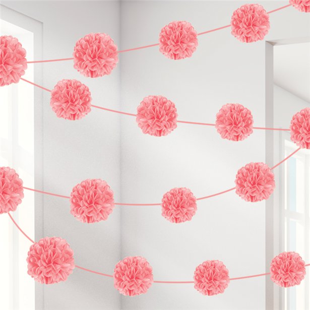 New Pink Pom Pom Garland - 3.7m x 2 pieces (2pk)