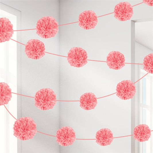 New Pink Pom Pom Garland - 3.7m x 2 pieces (2pk)