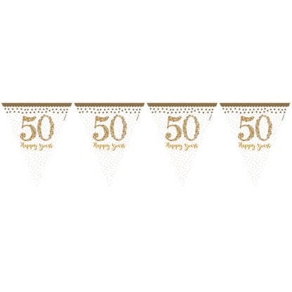 50th Gold Sparkling Wedding Anniversary Plastic Flag Bunting - 4m