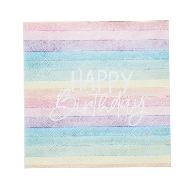Eco Pastel Rainbow Happy Birthday Paper Napkins - 33cm (16pk)