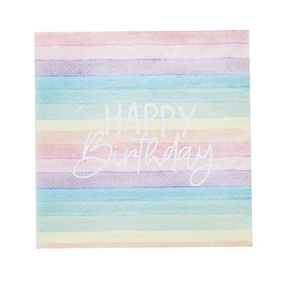 Eco Pastel Rainbow Happy Birthday Paper Napkins - 33cm (16pk)