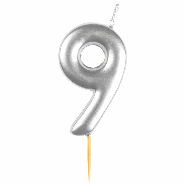Number 9 Silver Candle