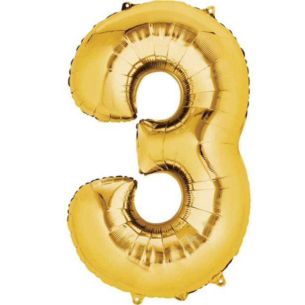 Gold Foil Number Balloons - 16" Air Fill – number 3 – product image 5