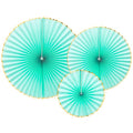 Mint Green & Gold Paper Fans (3pk) – product image 1