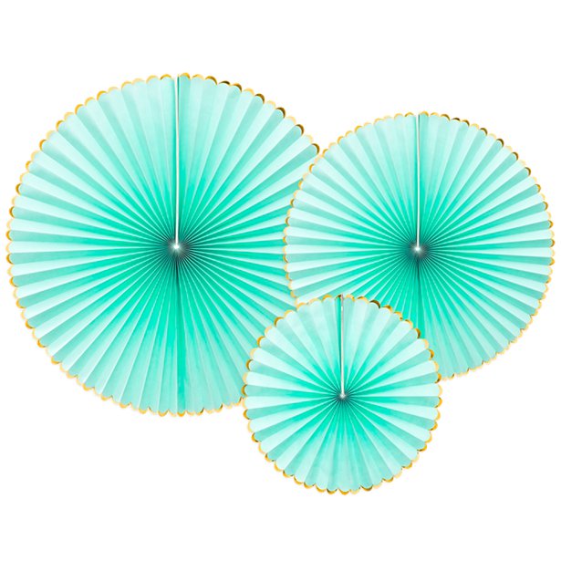 Mint Green & Gold Paper Fans (3pk) – product image 1