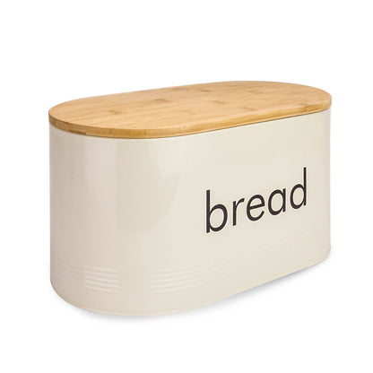 Kitchen Canister Set & Bread Bin in Cream with Bamboo Lids - 4 Piece | M&W	