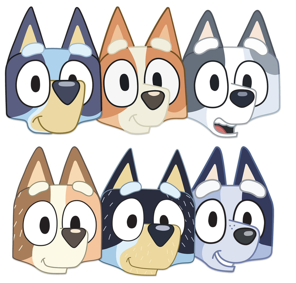 SMP502 Six Pack Masks Bluey Family - Bluey, Chilli, Bandit, Muffin, Bingo and Socks – product image 1
