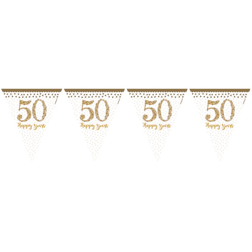 50th Gold Sparkling Wedding Anniversary Plastic Flag Bunting - 4m – product image 3