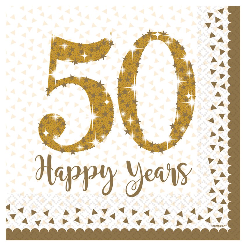 50th Gold Sparkling Wedding Anniversary Napkins - 33cm (16pk) – product image 3