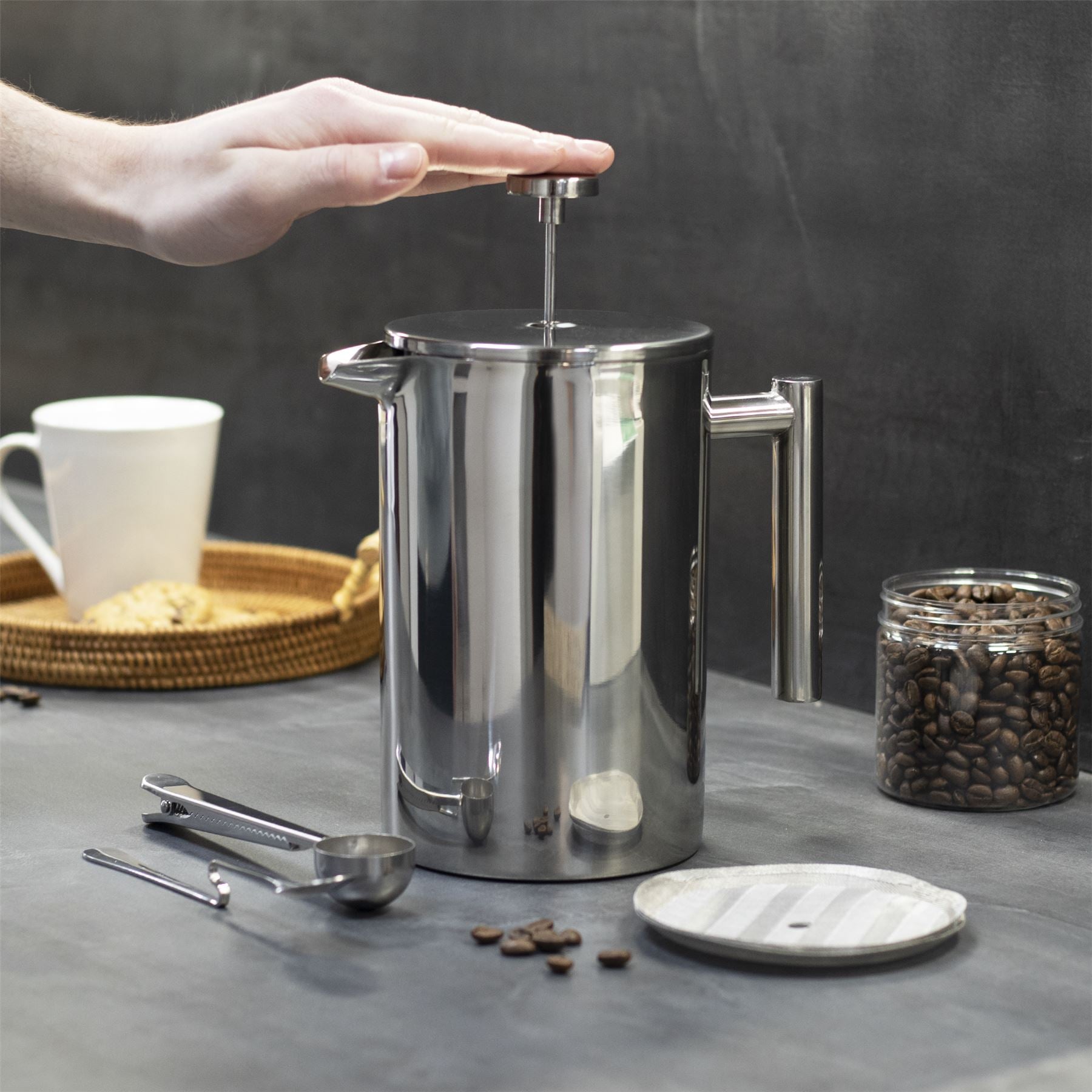 French Press Cafetiere Steel Coffee Maker 1500ml | M&W	