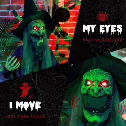 HOMCOM Voice Activated Halloween Animatronics Witch, Battery Operated