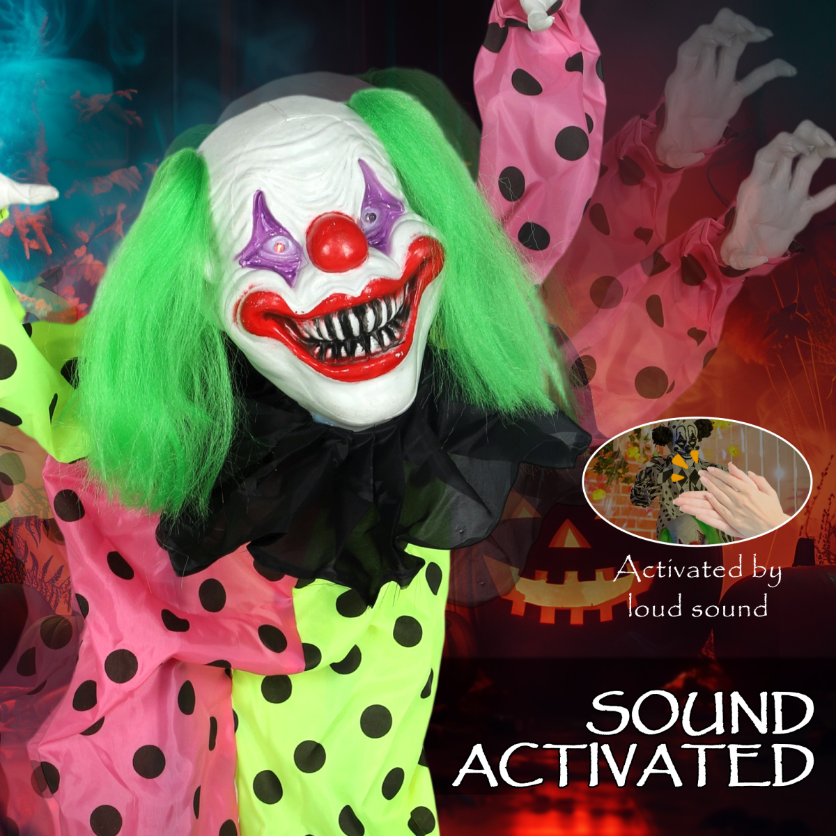 Outsunny Sound Activated Stackable Halloween Animatronics Clowns – product image 5