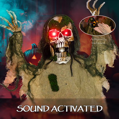 Outsunny Voice Activated Halloween Animatronics Skeleton, Battery Operated