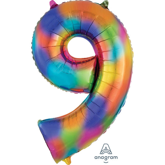 Rainbow Splash Number 9 Foil Balloon - 34"