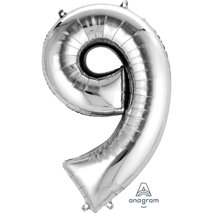 Number 9 Foil Balloons - Various colours