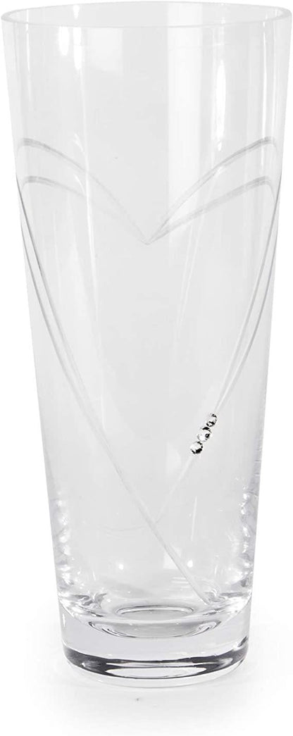 Etched Heart Detail Crystal Glass Vase | M&W	