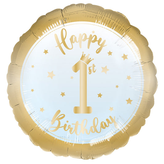 1st Birthday Blue & Gold Balloon - 18" Foil