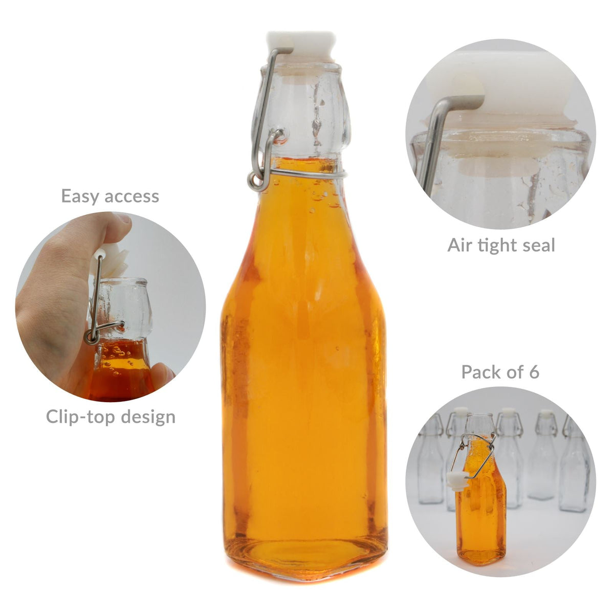 Clip Top Preserve Airtight Glass Kitchen Bottles 250ml - Set of 6 | M&W	