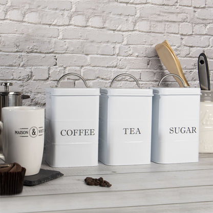 Stainless Steel Tea, Coffee & Sugar Canisters White | M&W	