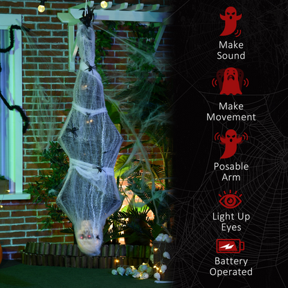 HOMCOM 5.5ft Animated Halloween Decoration Hanging Mummy with Spider Web
