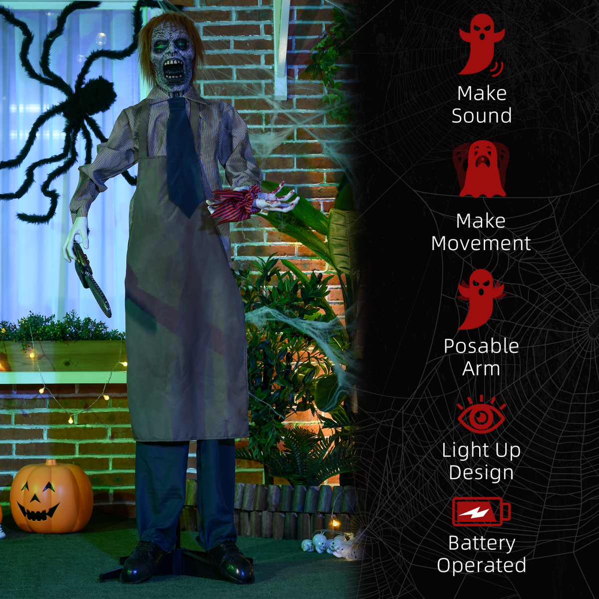 HOMCOM Life Size Outdoor Halloween Decoration Animatronic Chainsaw